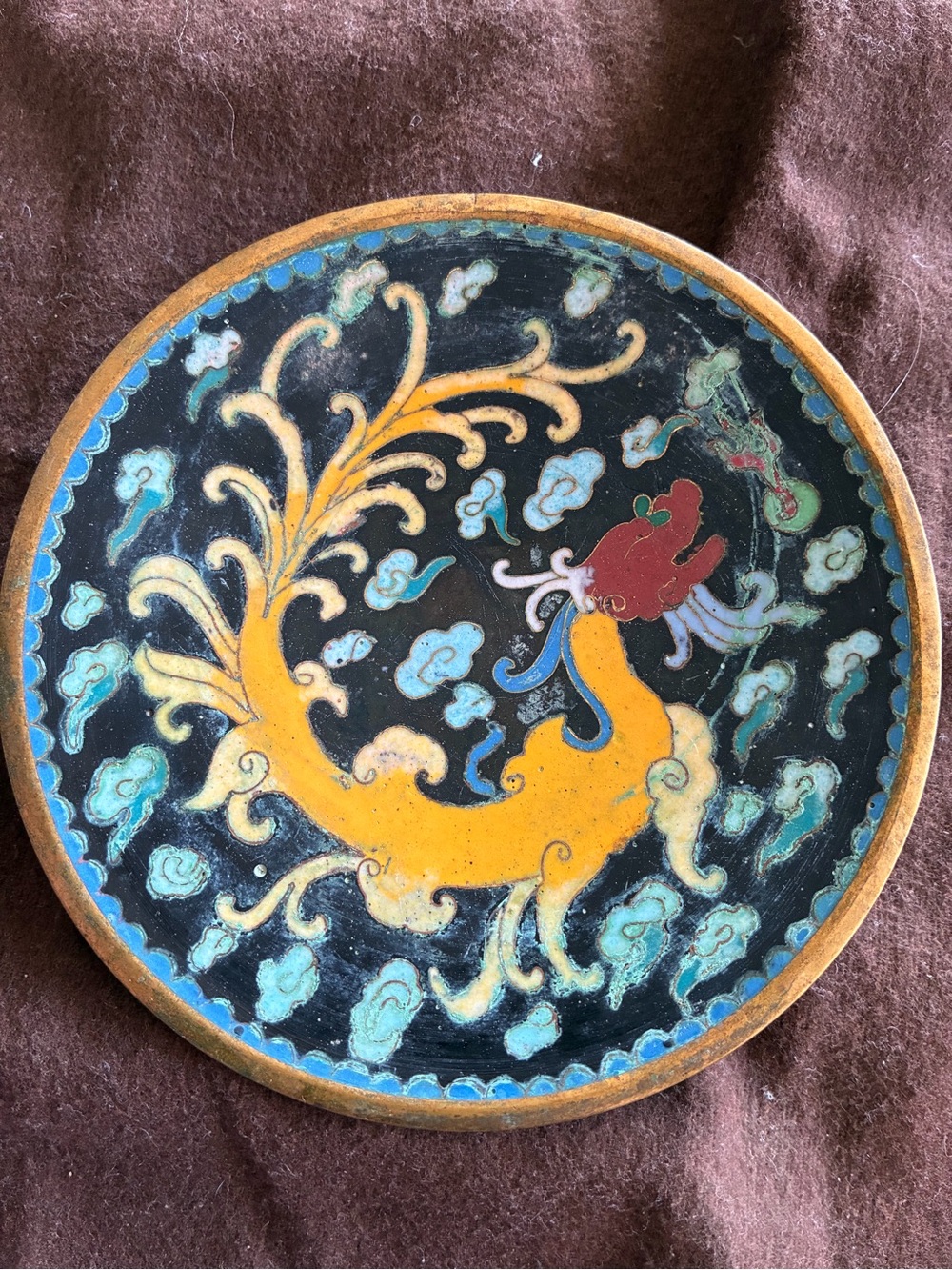 Decorative Yellow & Black Cloisonné Art Plate - Unbranded